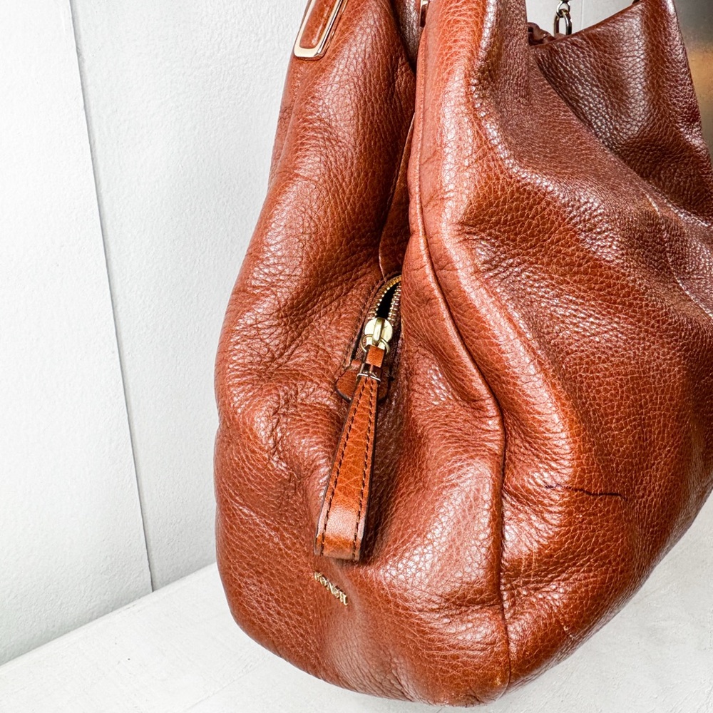 Madison Phoebe 26224 Coach Pebbled Leather Shoulder Bag Cognac Brown Red Lining - Picture 5 of 14
